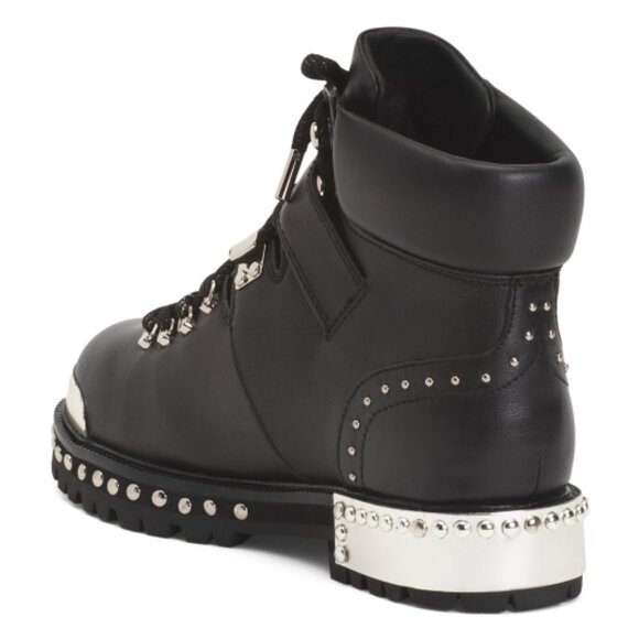 NEW LOLA CRUZ Leather Lace Up studded moto Booties in black for women 72 10j5 - Picture 6 of 8